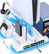 PS5/Slim/Pro Stand and Cooling Station with LED Controller Charging Station for PlayStation 5 Con...