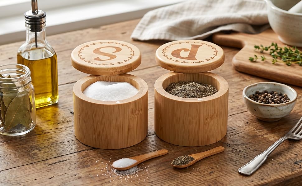 Bamboo Salt and Pepper Holder Box