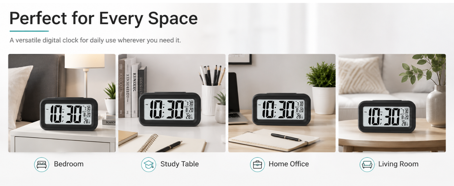digital alarm clock, digital table clock, LED alarm clock, LCD alarm clock, alarm clock, SPN-RECPP