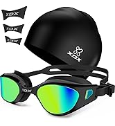 XDX Swim Goggles with Swim Cap Anti-Fog Pool Goggles with Detachable Lenses Swimming Goggles Cap ...