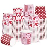 RUSPEPA Valentine's Day 5oz Paper Cups, 100 Pack Disposable Party Cups with Red Pink Heart and Ch...