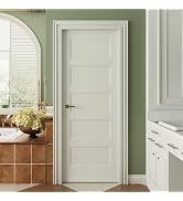 JUBEST 30"x80" 5-Panel Shaker Style White Primed Hollow Core Interior Molded Door Slab, Pre-Assem...