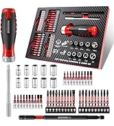GEINXURN 53Pieces Ratchet Screwdriver Set, 12-in-1 Magnetic Screwdriver, Quick-Load, S2 Steel Phi...