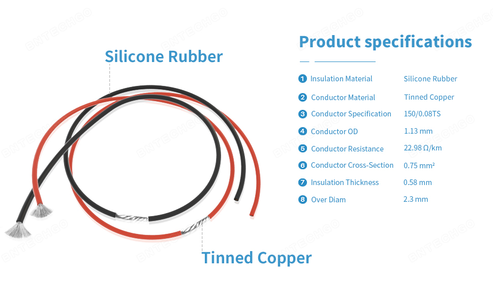 18 AWG silicone stranded wire has 150 strands 0.08 mm tinned copper wire, tinned copper wire