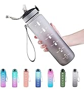 EYQ 32 oz Water Bottle with Time Marker, Carry Strap, Leak-Proof Tritan BPA-Free, Ensure You Drin...