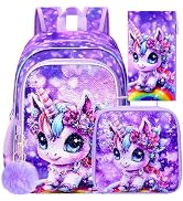 ZLYERT 16" Unicorn Backpack for Girls, 3Pcs Rainbow Kids Backpacks with Lunch Box, School Bookbag...