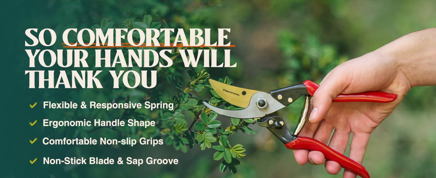 Comfortable bypass garden shears for gardening. Pruners for garden can be used as garden shears