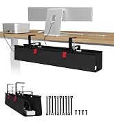 Univivi No Drill Under Desk Cable Management Tray, 28" Cord Organizer for Table, Clamp/Screw Moun...