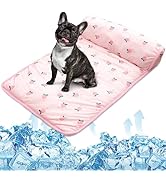 PUMYPOREITY Cooling Dog Bed, Pet Cooling Mat with Pillow, Ice Silk Cooling Dog Blanket, Self Cool...