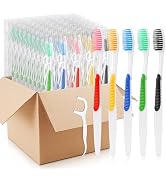 HAIFOTRVA 200Packs Disposable Toothbrushes with Floss,Single Use Individually Wrapped Disposable ...