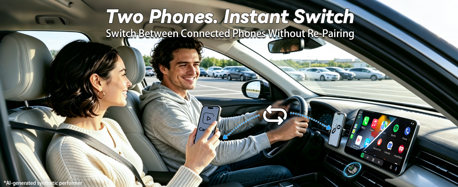 Wireless CarPlay adapter with button control for quick disconnect, reconnect and easy switching