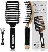 Boar Hair Brushes 2 Pack, Suitable for Men, Women & Kids’ Long Curly Wet or Dry Hair, HIPPIH Hair...