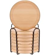 LanZhiYa 4 Inch Bamboo Drink Coasters Set with Holder, Non-Slip and Non-Stick,Protect Furniture f...