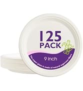 PACKINNO Compostable Paper Plates 9 Inch 125 Pack, Biodegradable Disposable Plates Heavy Duty Whi...