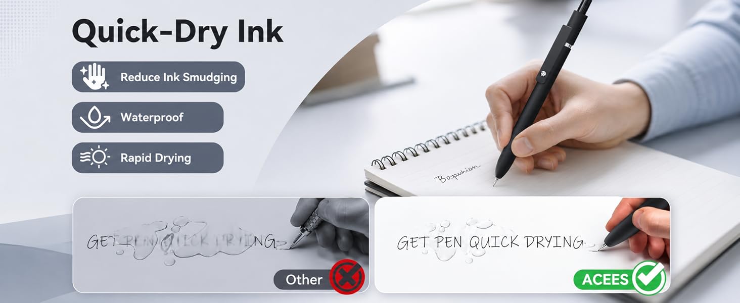 Quick dry black ink gel pens, waterproof ink helps reduce smudging for notes and journaling