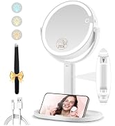 MOMOKUBA Makeup Mirror with Lights, Double Sided 1x/20x Magnifying Mirror with Light, Rechargeabl...