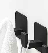 GWAAZXGZ Square Self Adhesive Towel Hooks - Matte Black Adhesive Wall Hooks, Adhesive Hooks for H...
