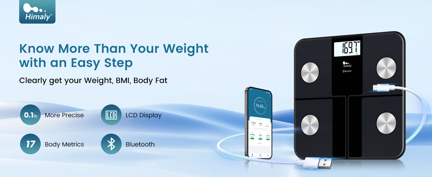 Know more than your weight, our smart rechargeable scale can clearly get more than 17 body metrics