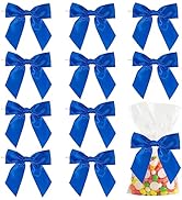AIMUDI Royal Blue Satin Twist Tie Bows for Treat Bags 4.5" Pre-Tied Blue Bows for Gift Wrapping B...
