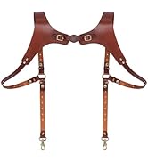 TOURBN Men's Genuine Leather Harness Suspenders - Adjustable Vintage Braces with Brass Hooks for ...