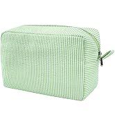 GFU Cosmetic Bags for Women, Seersucker Cosmetic Bag, Travel Toiletry Stripe Makeup Bag, Large Wo...