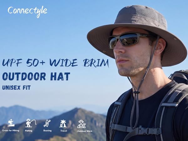 Connectyle UPF 50+ Wide Brim Sun Hat for Men Breathable Cowboy Bucket Hat fishing Hiking hat
