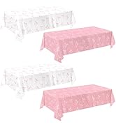 QIYANPAX 4 Pack Pink Bow Tablecloth, Coquette Birthday Decorations, Bow Disposable Table Cover fo...
