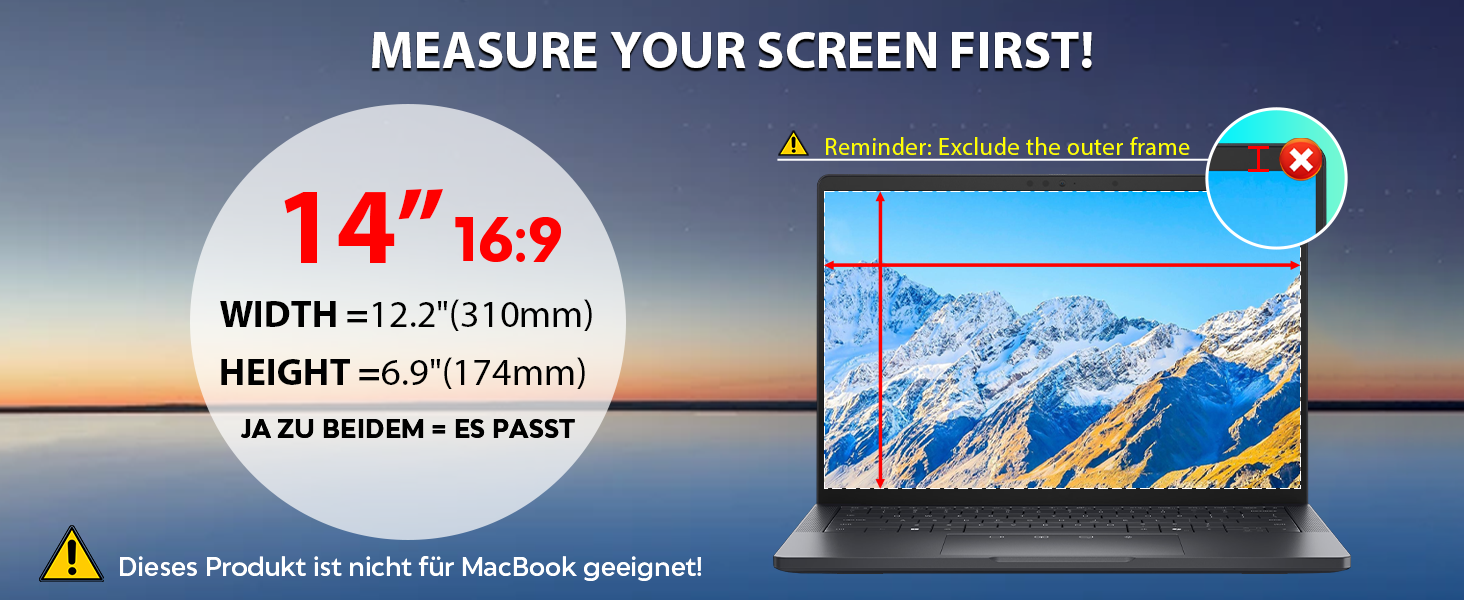 Laptop Privacy Screen 14 Inch 16:9 Aspect Ratio