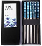 Hagary Blue Wave Chopsticks 5 Pairs Metal Chopsticks Reusable Designed In Korea Japanese Style St...