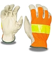 Cordova F8805L Grain Pigskin Driver Gloves, Hi-Vis Orange Mesh Back, Lime Reflective Tape, Keysto...