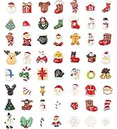 100pcs Christmas Slices Resin Slime Charms Assorted Button Santa Snowman Tree Bell Deer for Craft...