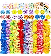 Moon Boat 60PCS Hawaiian Luau Leis Party Decorations Supplies Set - Tropical Tiki Flowers Necklac...