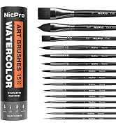 Nicpro 15 PCS Professional Watercolor Paint Brushes Set, Artist Synthetic Fine Squirrel Brush Rou...