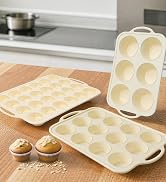Vnray Silicone Muffin Pan Set:3Pcs Silicone Cupcake Molds for Baking Metal Frame - Nonstick Jumbo...