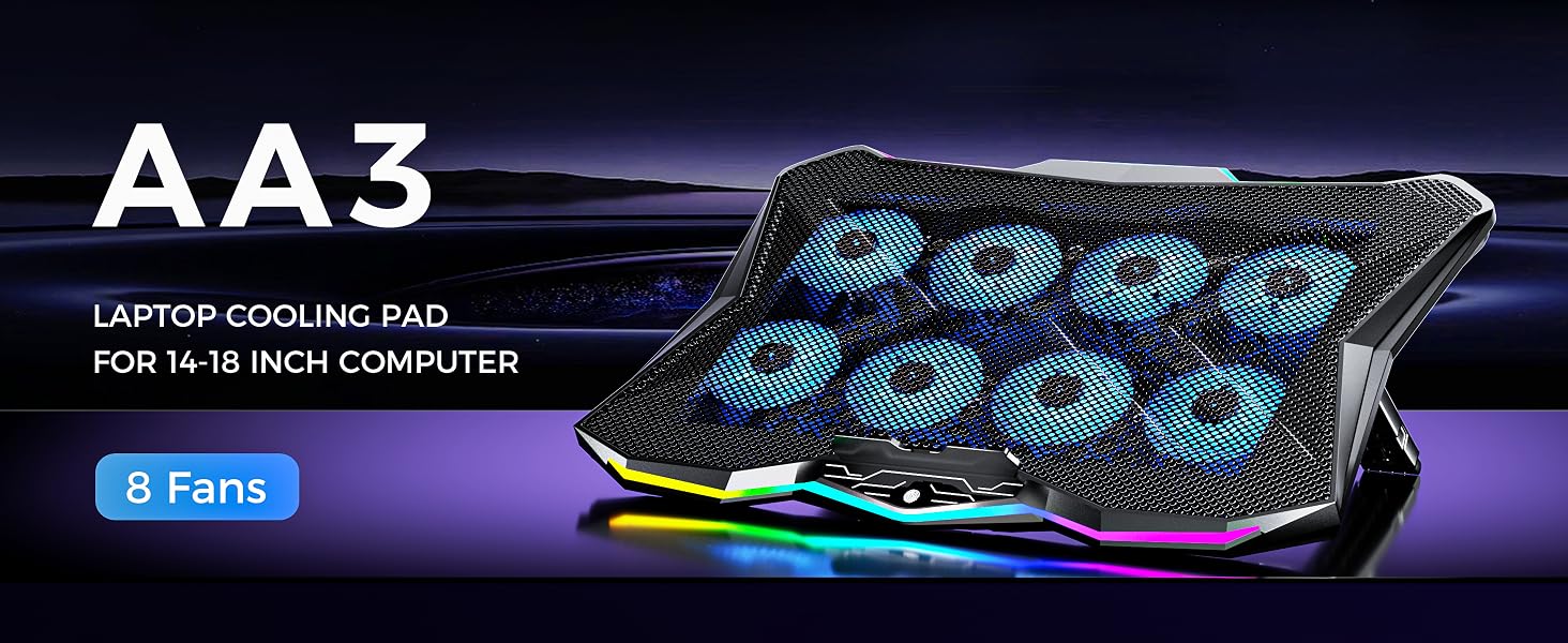 aicheson gaming laptop cooling pad blue black 15 fans stand