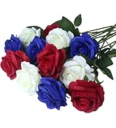 YGbridge Artificial Roses Flowers, 12 Pcs Red White Blue Patriotic Long Stem Realistic Silk Roses...