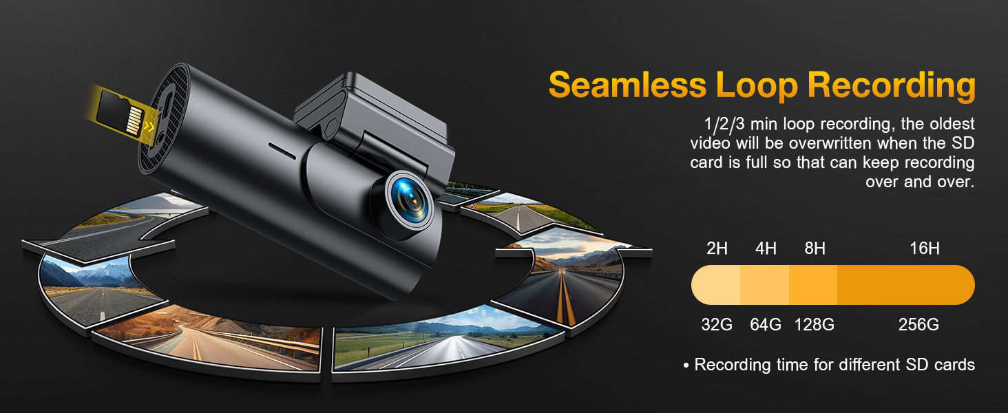 dashcam front and rear camera with loop recording function