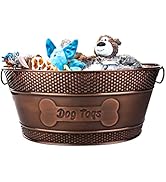 Indestructible Metal Dog Toy Bin - Copper Galvanized Storage Bin with Handles, Dog Toy Box for Do...