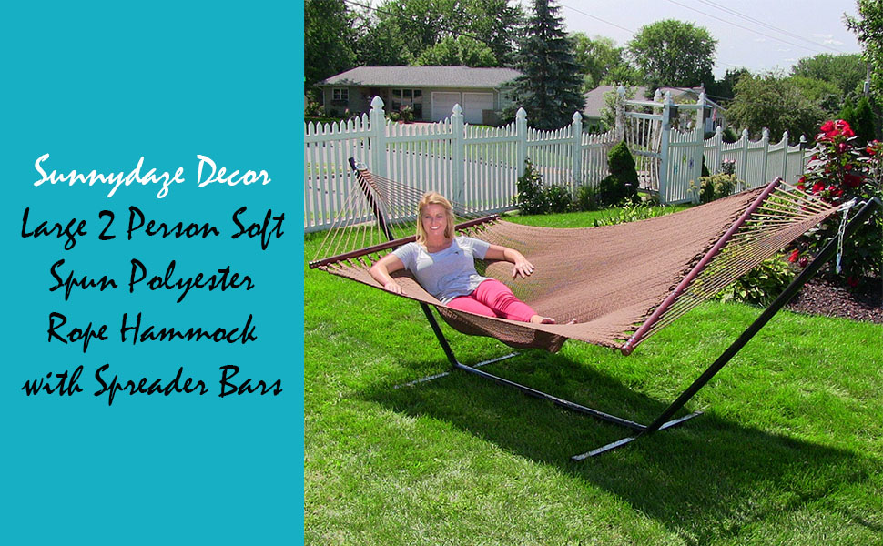 Large 2 Person Soft Spun Polyester Rope Hammock with Spreader Bars