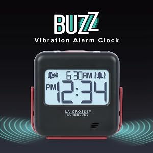 lacrosse, la crosse, 617-147, 617-43937, buzz, vibration, alarm clock, bedside, travel, portable