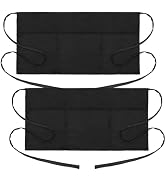 2 Pack Waist Apron with 3 Pockets - Water & Oil Resistant - Black Waitress Aprons for Servers - H...