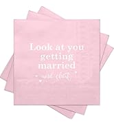 RUSPEPA 50 Pcs Wedding Napkin Paper, 3 Ply Disposable Pink with "Look at You Getting Married" Tex...