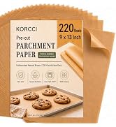KORCCI 220-Count 9x13 Inch Parchment Paper Sheets, Precut Non-Stick Unbleached Baking Paper, Quar...