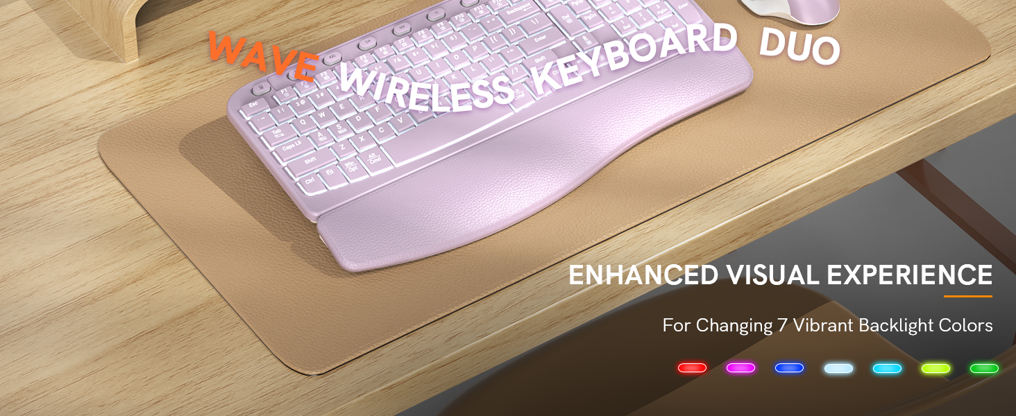 wireless keyboard and mouse with 7 colored backlit