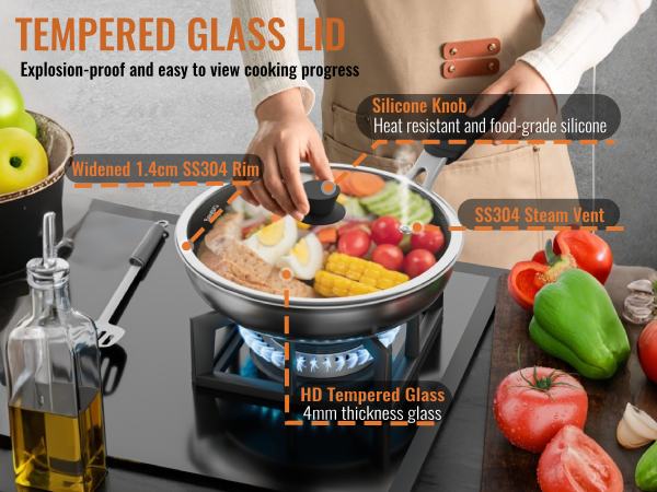 CnSneg 8 Inch Pan Lid For Pots Pans and Skillets, Cast Iron Skillet Lid, Tempered Glass Pan Lids
