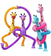COLEGRY 4 Pack Telescopic Suction Cup Giraffe Toy, Pop Tubes Baby Fidget Toys, Fine Motor Skills ...