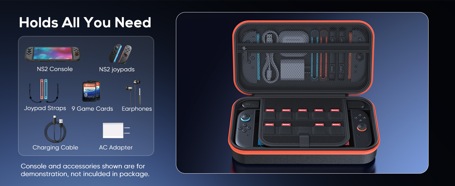 Switch 2 Storage Carrying Case with 9 Game Card Slots and High Capacity Mesh Pocket