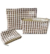 HAPPYHEIDI Nylon Checker Makeup Bag Set 3 with Pocket Cosmetic Toiletry Travel Pouch, Small Acces...