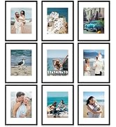 JCJMY 9 Packs 11x14 Picture Frames, Display 8x10 with Mat or 11x14 Without Mat, Black Gallery Wal...