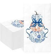 100 Chinoiserie Fall Pumpkin Guest Napkins, Blue and White Pumpkins Napkins | Thanksgiving Blue P...